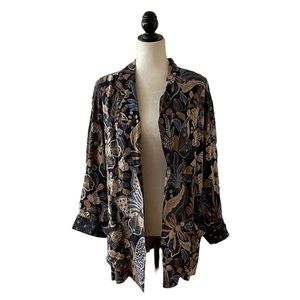 Christian Dior 100% Silk Navy Floral Print open front Blazer Jacket